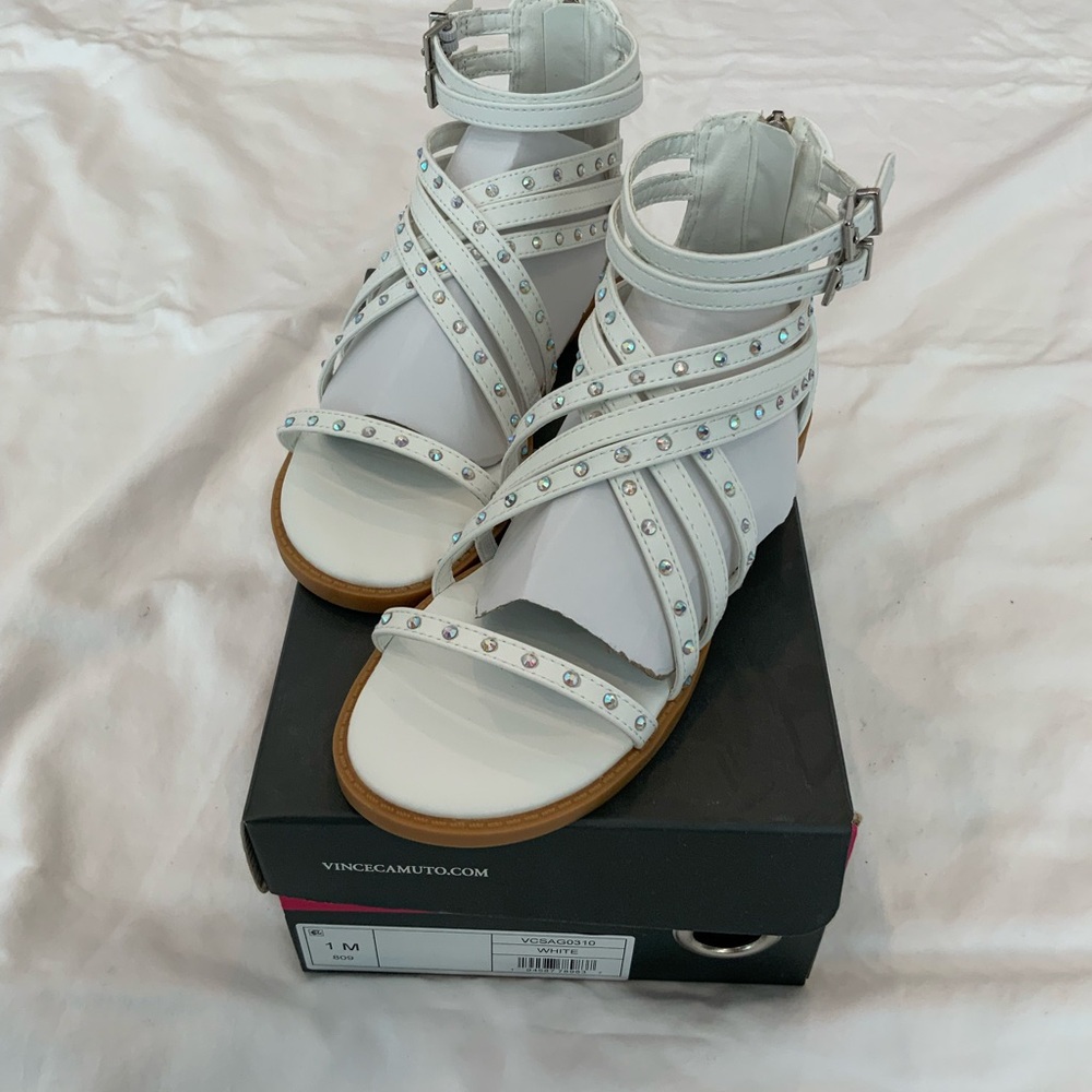 Brand New Vince Camuto White Crystal-Embellished Girls Sandals